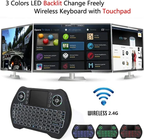 Vista 2 de Mini teclado retroiluminado, mini teclado inalámbrico de 2.4 GHz con ratón de panel táctil, control remoto portátil para PC, Raspberry Pi 2, Pad