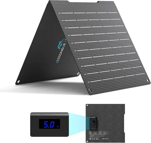 Vista 13 de Ecosonique - Cargador de paneles solares plegables portátiles de 60 W, carga rápida con USB-C PD3.0 USB-A QC3.0 DC 18V Salida ETFE Revestimiento