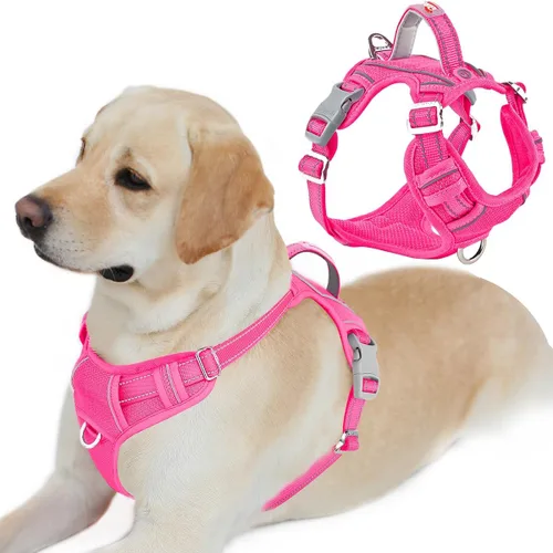 Vista 29 de BARKBAY Arnés Oxford sin tirones para perro con bolsillo para etiqueta de identificación, resistente, reflectante, fácil control para perros grandes