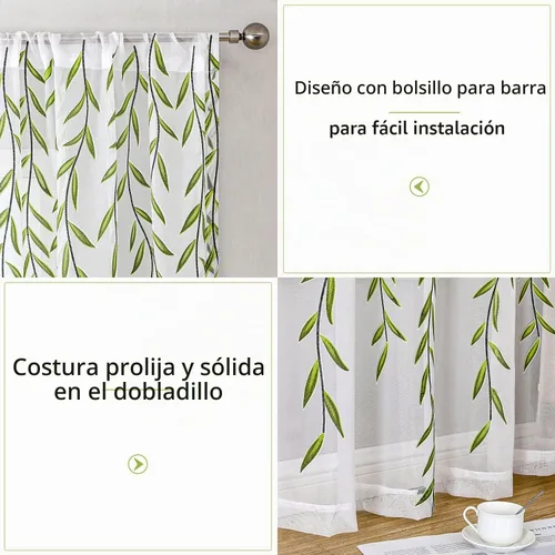 Vista 5 de BROSHAN - Cortinas transparentes con estampado verde, color blanco, 2