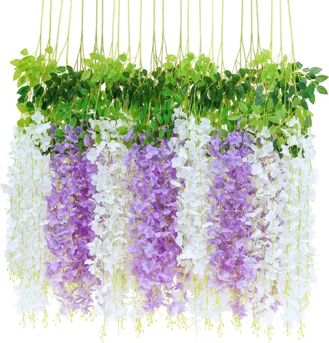 Vista 11 de BLEUM CADE 10 Piezas Flores Colgantes de Glicina Falsa Negra, 3.6 Pies/Pieza Guirnalda de Glicina Artificial, Flores Colgantes para Boda Fiesta