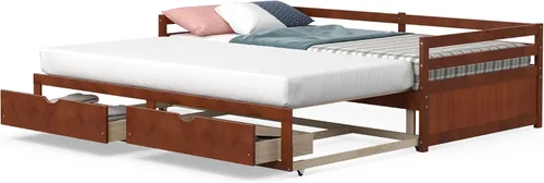 Vista 9 de DORTALA Sofá cama individual a King con nido y 2 cajones de almacenamiento, moderno sofá cama extensible con cama extraíble, sofá cama de doble uso