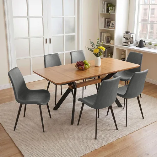 Vista 23 de HIPIHOM Mesa de comedor extensible de roble de 55-71" para cocina Mesa de roble