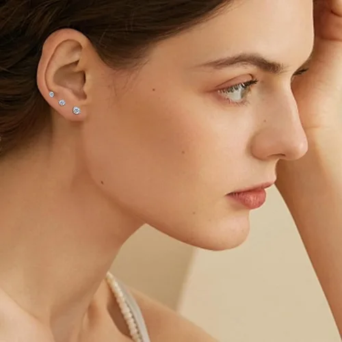 Vista 7 de MASOP VOGU 3-5mm Sterling Silver Stud Earrings Set 14K White Gold Plated Hypoallergenic Tiny Round Cut CZ Cubic Zirconia Simulated Diamond Cartilage