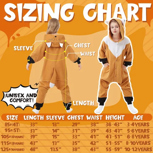 Vista 5 de CANASOUR Fox Onesie - Pijama de una pieza para niños, disfraz de Halloween, anime, Navidad, cosplay, anime, de una pieza, para niños de 4 a 12 años