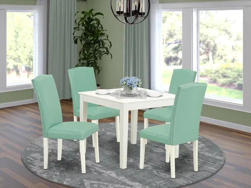 Vista 2 de East West Furniture OXEN5-LWH-57 - Juego de mesa y sillas de cocina de 5 piezas, incluye una mesa de comedor cuadrada y 4 sillas de comedor Parsons
