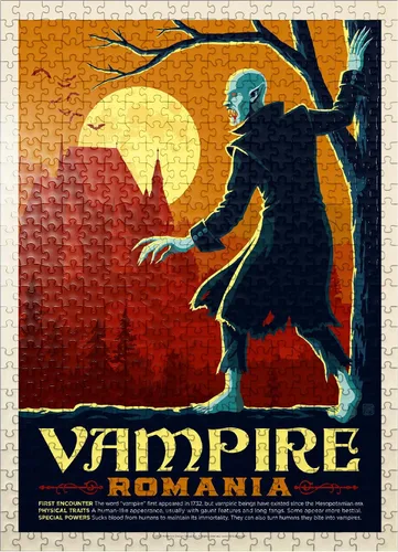 Vista 8 de MyPuzzle Mythical Creatures: Vampire (Rumania), póster vintage, rompecabezas prémium de 100 piezas para adultos