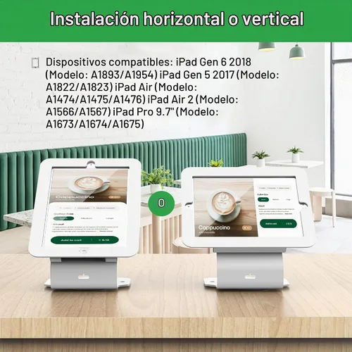 Vista 3 de Kiosk POS - Soporte para tablet compatible con iPad Air 1, Air 2, Pro 9.7, 5ª, 6ª, soporte para tableta de escritorio de negocios con base giratoria