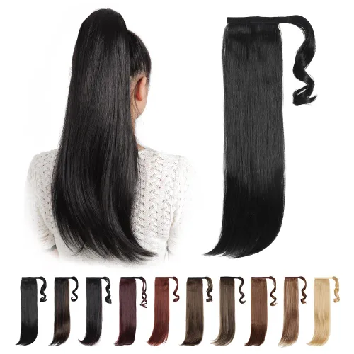 Vista 39 de Extensiones de cabello para cola de caballo, extensión de cola de caballo roja de 16 pulgadas, corta, ondulada, rizada, envolvente, cola de caballo