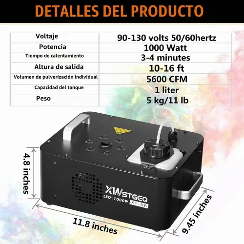 Vista 5 de XWSTGEQ 1000W Máquina de humo de niebla vertical con luces LED control remoto inalámbrico