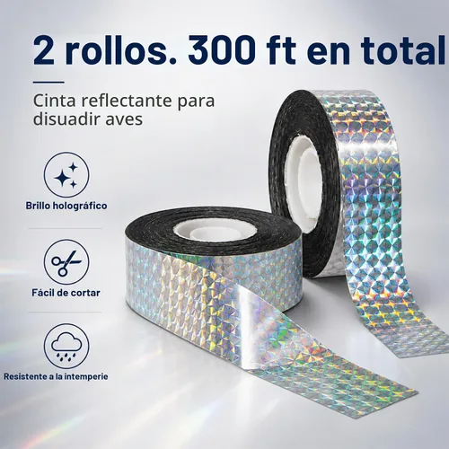 Vista 2 de RAINFLOW Cinta de miedo de pájaros, 2 rollos de cinta reflectante de 300