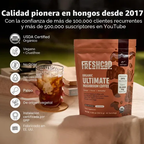 Vista 7 de Freshcap - Café de hongos premium, café instantáneo orgánico, 45 porciones
