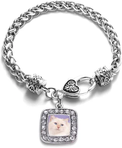 Vista 33 de Pulsera de dijes cuadrados de plata con joyería de circonita cúbica