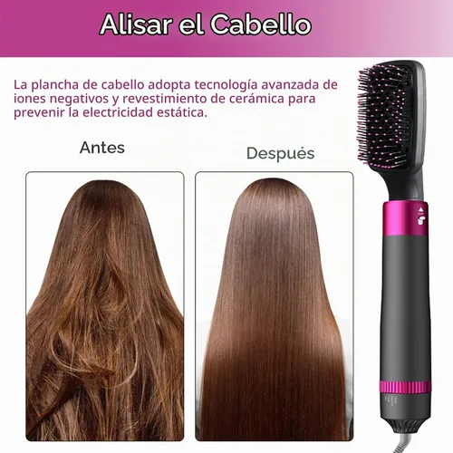 Vista 5 de Cepillo de aire caliente 5 en 1 con iones negativos, cerdas desmontables e intercambiables para alisar, rizar, secar, peinar y masajear el cuero