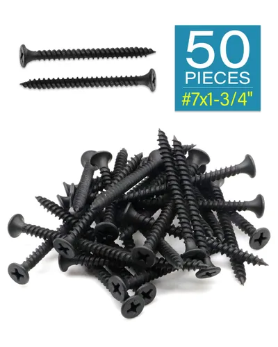 Vista 2 de 50 tornillos Phillips de cabeza plana #7 x 1-3/4 pulgadas para paneles de yeso, rosca fina, tornillo de madera de punta afilada, acero al carbono