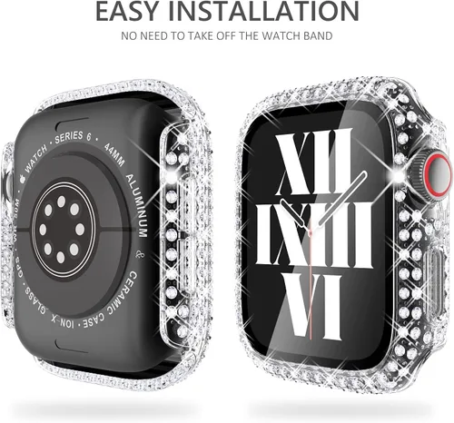 Vista 5 de Fullife Paquete de 3 fundas compatibles con Bling Apple Watch Series 3 de 1.496 pulgadas, fundas protectoras con diamantes de cristal con protector