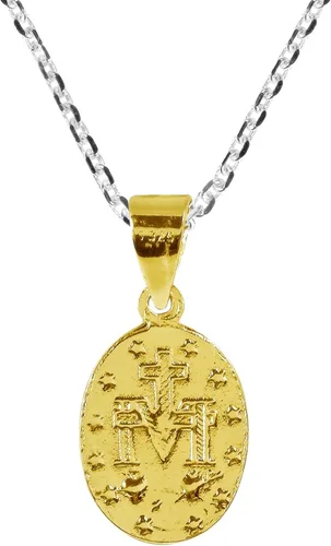 Vista 3 de AeraVida Mini collar con colgante de plata chapada en oro de dos tonos con oración milagrosa