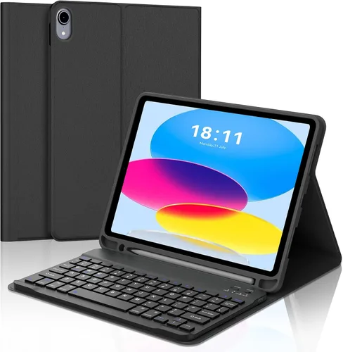 Vista 8 de KVAGO Funda para iPad (A16) de 11ª y 10ª generación con teclado, teclado desmontable inalámbrico retroiluminado de 7 colores, funda de teclado folio