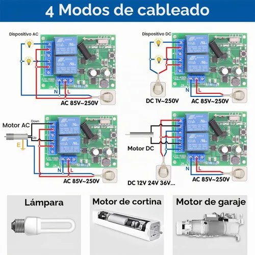 Vista 4 de DieseRC AC 110V 120V 220V 240V Interruptor de control remoto inalámbrico 433Mhz RF 10A 2CH Relé receptor con 2 transmisores para puerta de garaje