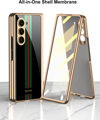 Vista 3 de Funda para Galaxy Z Fold 5, elegante marco galvanizado con vidrio estampado, protector de pantalla integrado compatible con Samsung Galaxy Z Fold 5