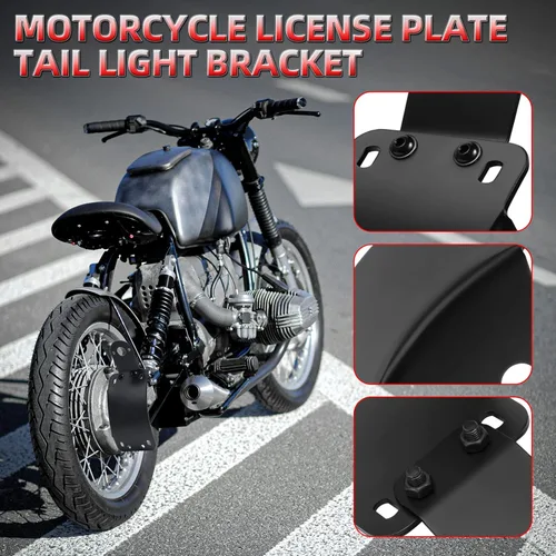 Vista 2 de Amazicha Soporte de placa de matrícula de montaje lateral curvado con agujero de eje de 3/4 pulgadas compatible con Harley Touring Sporster Bobber