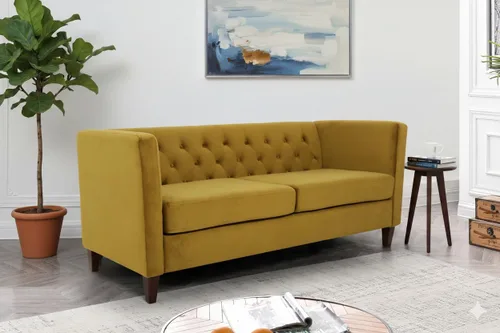 Vista 7 de Container Furniture Direct Muebles clásicos con capitoné y modernos para sala de estar, sofá universitario con relleno, cómodo sofá biplaza de Gris