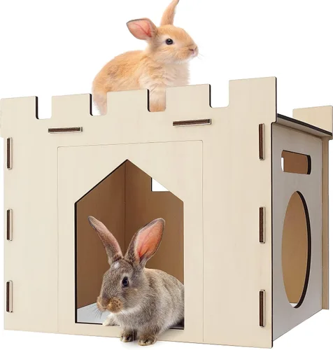 Vista 13 de HIIMALEX Extra Grande Casa de Castillo de Conejo de Madera Multipiso Torre de Escalada Escondite Ventilado Hábitat Resistente para Conejo, Cobaya