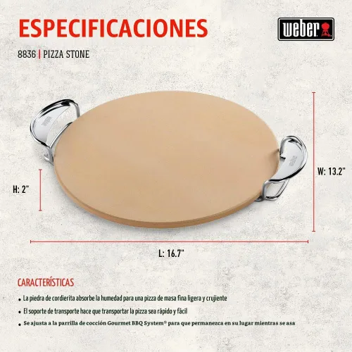 Vista 4 de Weber Sistema de Barbacoa Gourmet Piedra para Pizza con Soporte Portátil, 16.7" de Largo Piedra de cordierita para pizza crujiente en parrillas