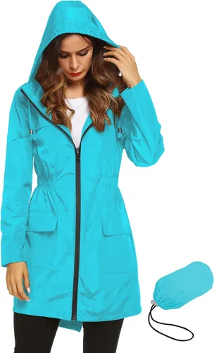 Vista 9 de LOMON Chaqueta ligera impermeable con capucha para mujer, para exteriores