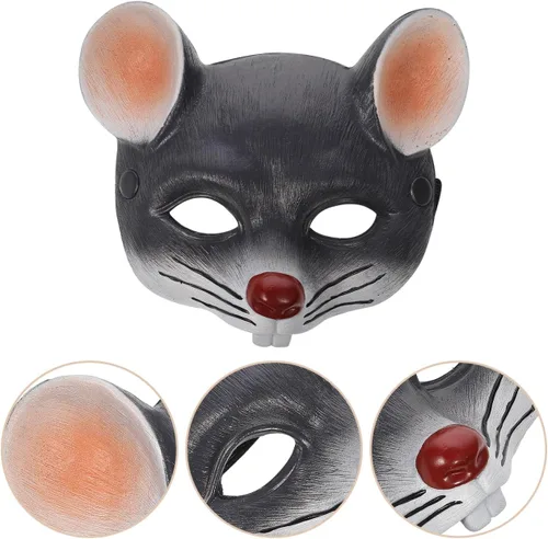Vista 7 de NOLITOY Máscaras de cabeza de rata para adultos, máscaras de animales para disfraz de Halloween, accesorios de fiesta, máscaras faciales grises