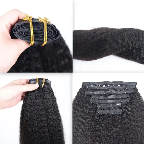 Vista 7 de HAPPY&CC Clip recto rizado sin costuras en extensiones de cabello humano