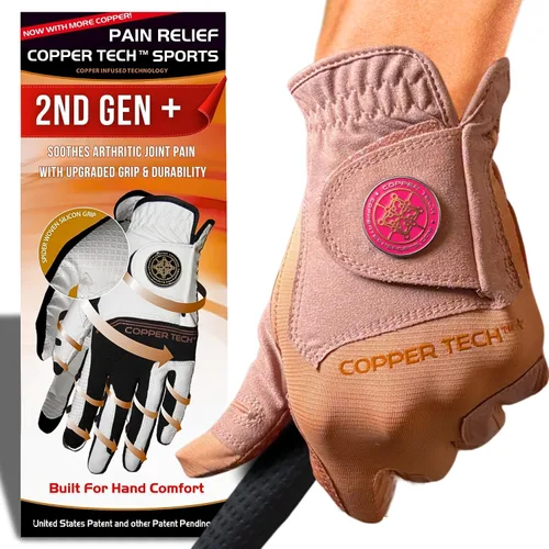 Vista 28 de Copper Tech Plus Ladies Golf Gloves Women (2nd Gen) Copper Compression Joint Support with Flexible & Comfortable Fit Tacky Silicone Pad