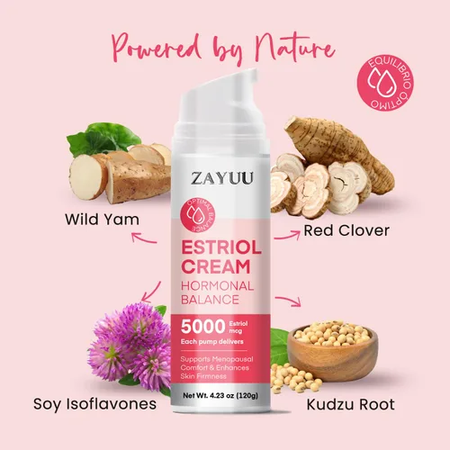 Vista 4 de Crema facial de estriol para mujeres: hidratante con isoflavonas de ñame silvestre, trébol rojo y soya - Cuidado botánico de la piel para comodidad