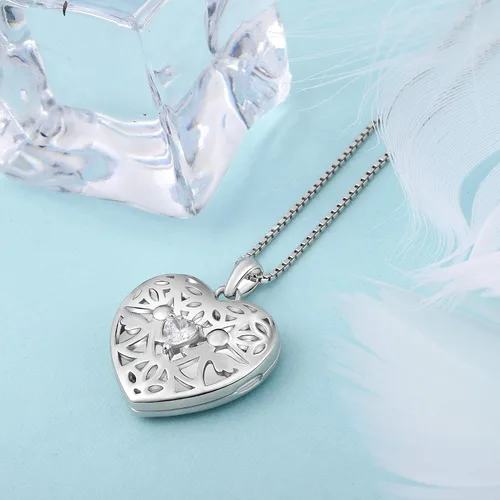 Vista 4 de FJ Collar con medallón de ángel con foto de piedra de nacimiento de plata de ley con colgante de ángel hueco, regalo para mujeres