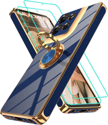 Vista 368 de Funda para Motorola Moto G 5G 2024: Funda Moto G Play 5G 2024 con 2 piezas de protectores de pantalla, soporte de anillo de rotación de 360°
