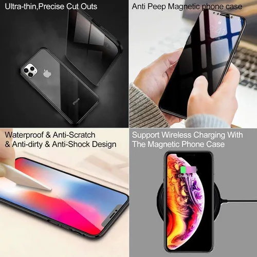 Vista 4 de Funda de Privacidad Magnética de Titanio para iPhone 14, Funda de Cuerpo Completo 360 con Absorción Magnética Anti-Espía y Vidrio Templado de Doble