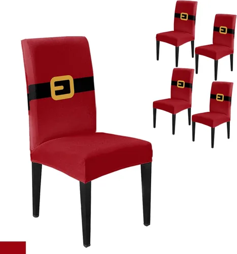 Vista 39 de Savannan - Juego de 4 fundas para sillas de árbol de Navidad, bolas de copos de nieve de color rojo invierno, fundas elásticas para sillas Parsons