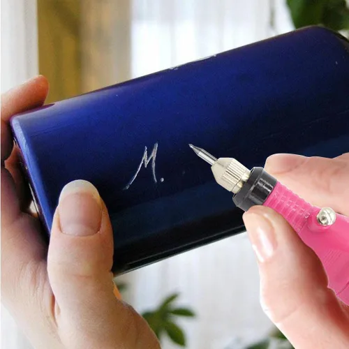 Vista 7 de Bolígrafo grabador eléctrico con cable, herramienta de grabado y grabado en relieve, kit de grabador con plantilla y punta de carburo de tungsteno