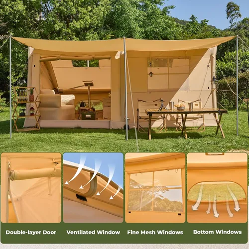 Vista 3 de YOLENY Inflatable Camping Tent, 8-10 Person Large Family Glamping Tent with Pump, Easy Setup Blow Up Tent with Stove Jack, Mesh Windows & Extended