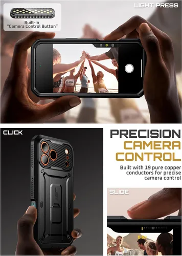 Vista 4 de SUPCASE - Funda para iPhone 17 Pro Max con función atril y protector de pantalla, color negro Built-in Camera Control Button, Detachable Belt