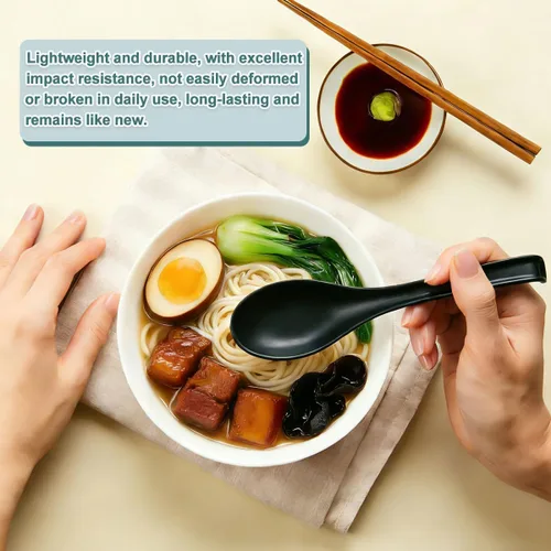 Vista 3 de Kyraton Juego de 24 cucharas de sopa asiática con mango largo fácil de sostener, cuchara japonesa de plástico irrompible para ramen, wonton chino
