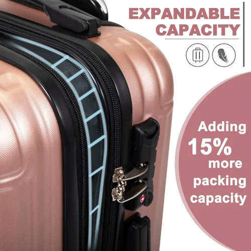Vista 3 de Sandinrayli Juego de equipaje expandible maleta rígida con ruedas giratorias y cerradura TSA juego de 3 piezas 202428 Rose gold 3-Piece Set 20 24 28