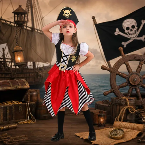 Vista 5 de Lingway Toys Disfraz de lujo de pirata para niñas, vestido de princesa bucanera para niños