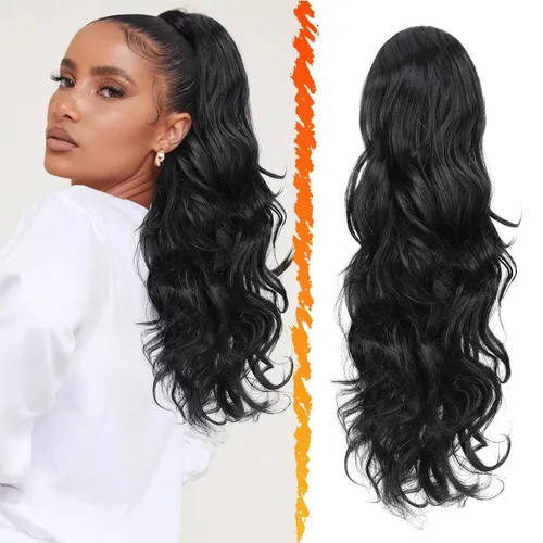 Vista 35 de BARSDAR Extensión de cola de caballo resaltada - 20 pulgadas de extensión de cola de caballo rizada y ondulada con cordón para mujeres - Extensiones