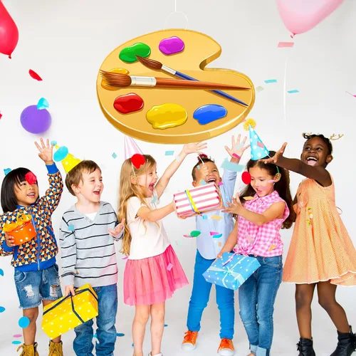 Vista 5 de Aoriher Paleta de arte de piñata para fiesta de cumpleaños con palito de piñata, confeti, vendas para niños, niñas, niños, adultos, artistas