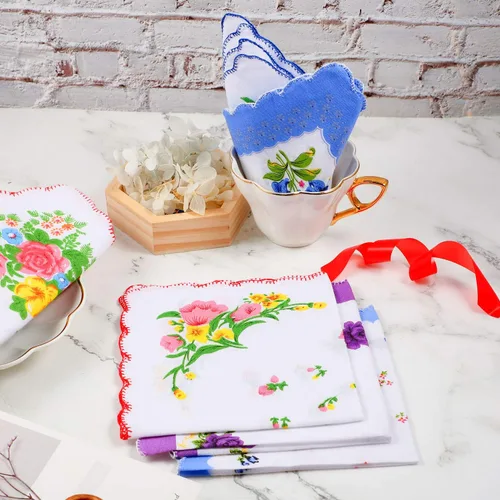 Vista 5 de Boao - Pañuelos de bolsillo para mujer, 20 unidades, diseño floral, tamaño mediano