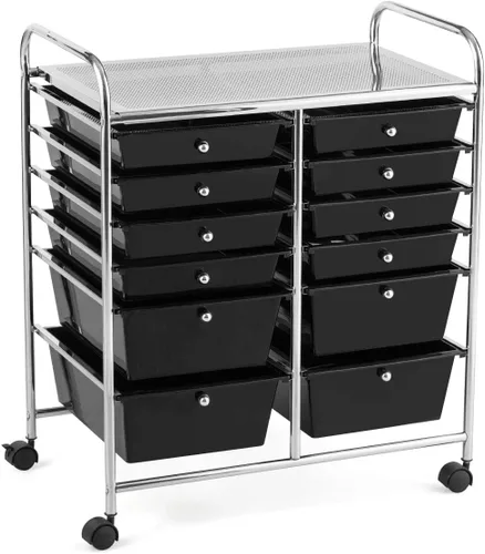 Vista 35 de GOFLAME Carro de Almacenamiento con Ruedas de 12 Cajones, Carro Organizador Multifuncional para Arte y Manualidades, Carro de Almacenamiento