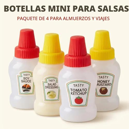 Vista 5 de 4 mini botellas de ketchup para accesorios de caja Bento, mini botellas exprimibles de condimentos, dispensadores de aderezos de ensalada de miel