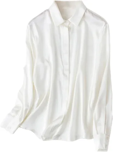 Vista 17 de Women's Satin Silk Buttons Down Long Sleeve Solid Dress Shirts Top Soft Blouse Collar Office Work