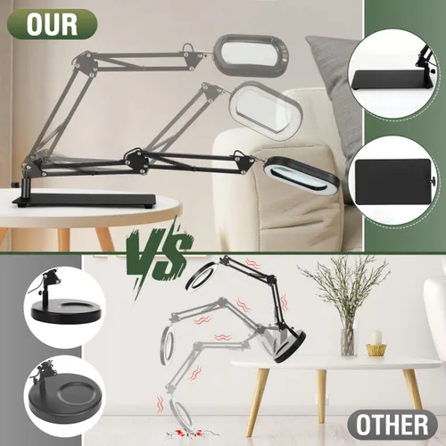 Vista 5 de Veemagni Lupa de Aumento 10X con Luz y Soporte, Vidrio Real Rectangular, 5 Modos de Color Regulables Lámpara de Escritorio LED 2 en 1 y Abrazadera